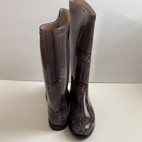 Valentino Black & Beige Lace-Effect Lined Rain Boots